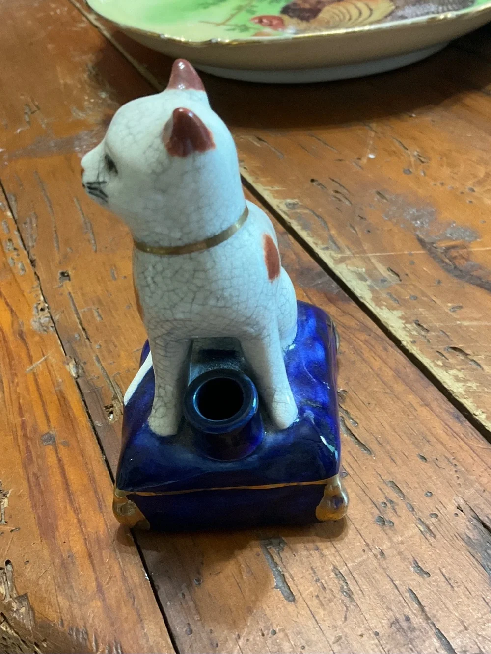 Vintage 1980’s Fitz & Floyd Porcelain Cat on Pillow Inkwell